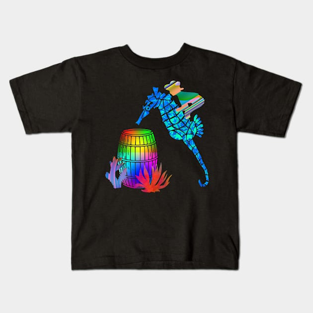 Seahorse Barrell Race Silhouette Art Kids T-Shirt by Mazz M